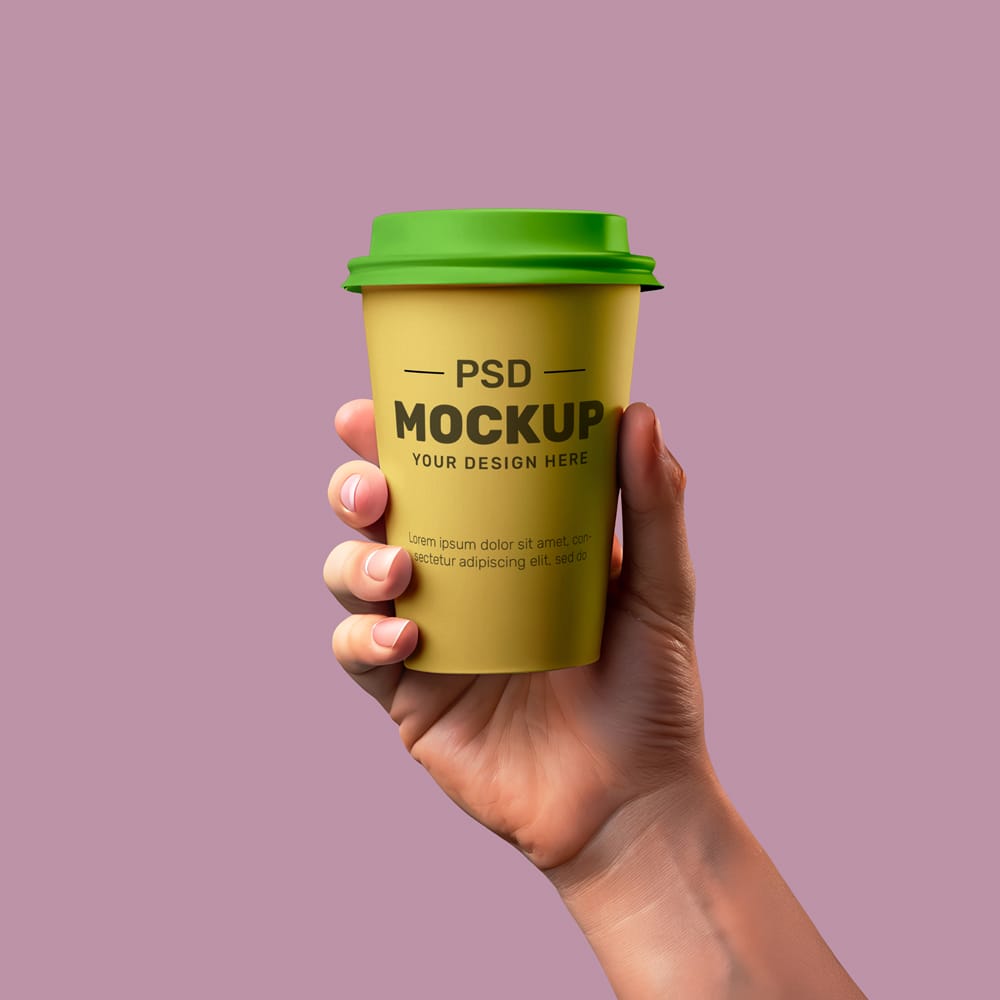 Free Hand Holding Cup Mockup PSD