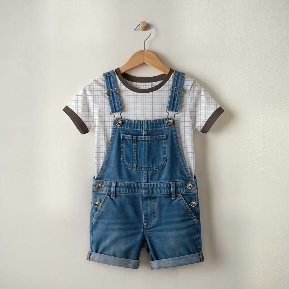 Free Kids T-Shirt and Denim Overall Mockup PSD