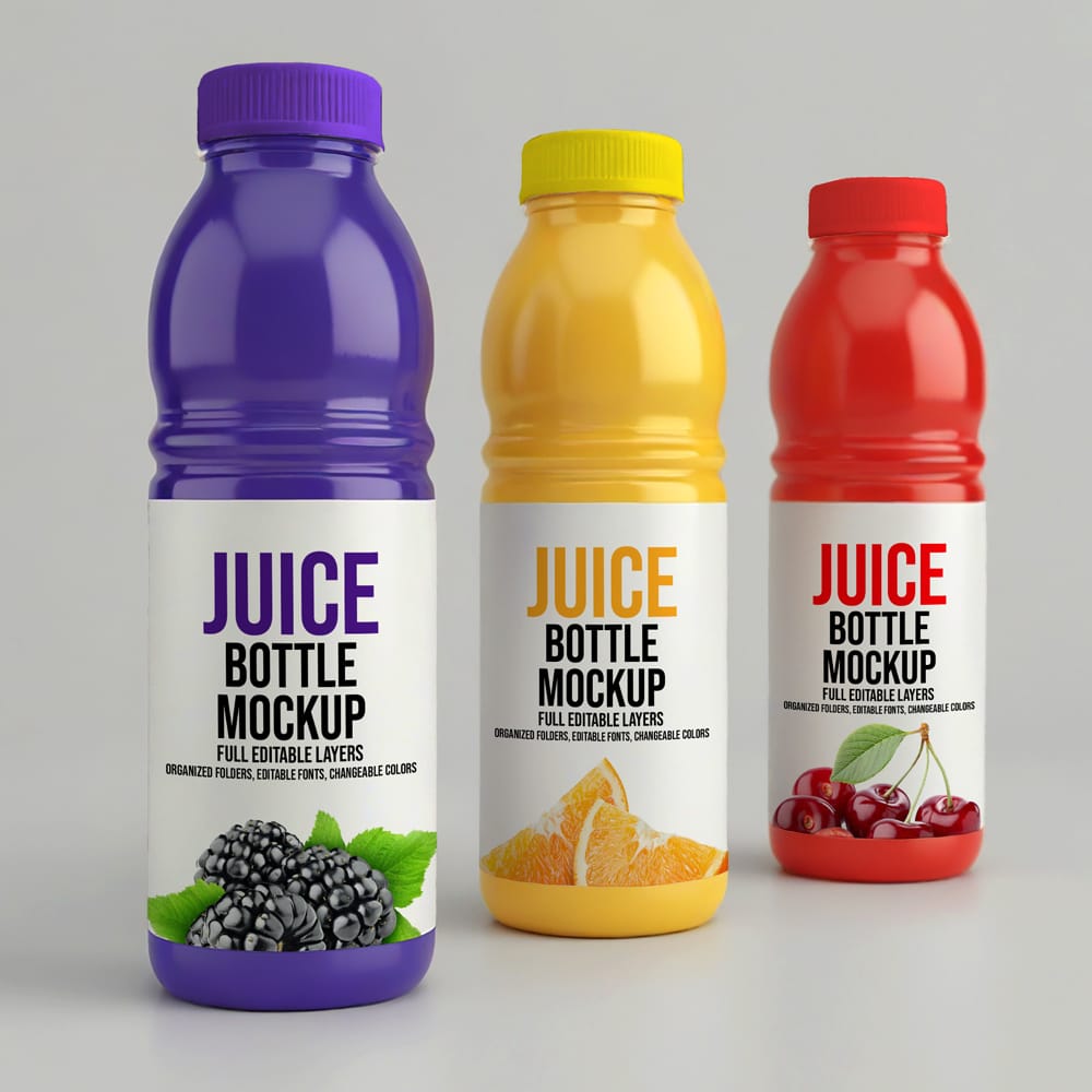 Free Multiple Juice Bottle Mockup PSD