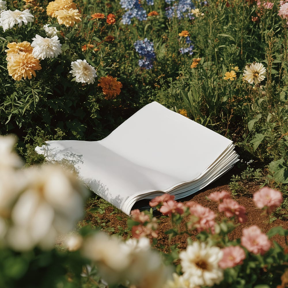Free Newspaper Mockup in a Flower Field PSD