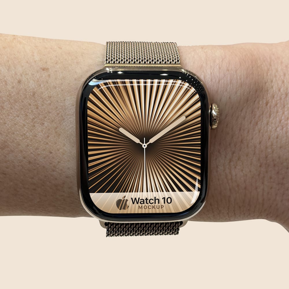 Free On Wrist Apple Watch 10 Mockup PSD