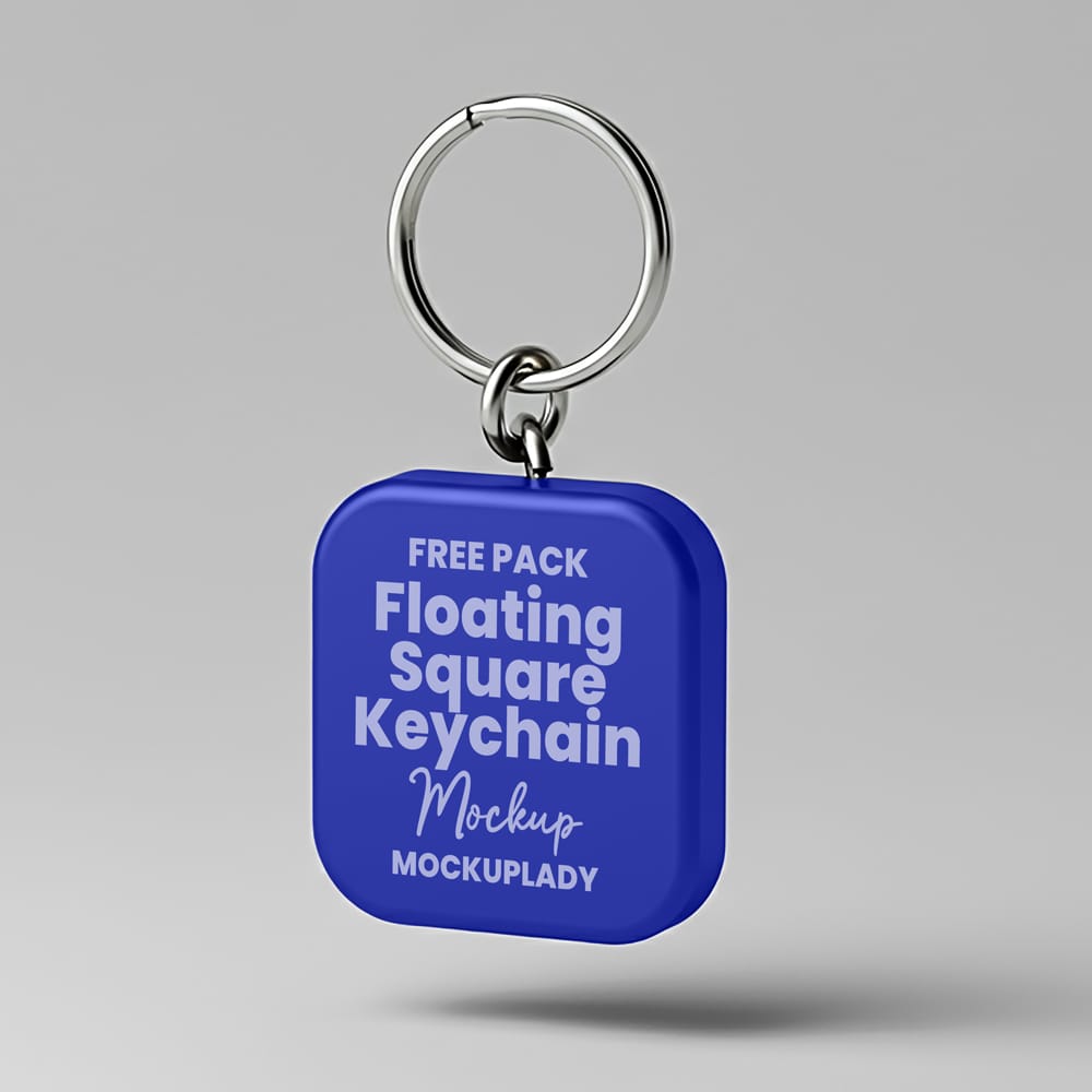 Free Pack Floating Square Keychain Mockup PSD