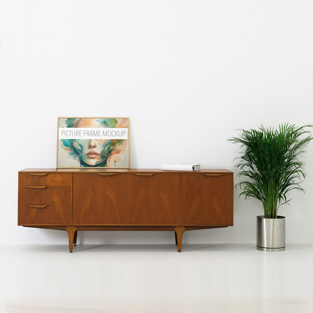 Free Picture Frame on Vintage Desk Mockup PSD