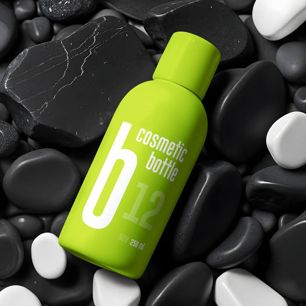 Free Plastic Cosmetic Bottle on Stones Mockup PSD