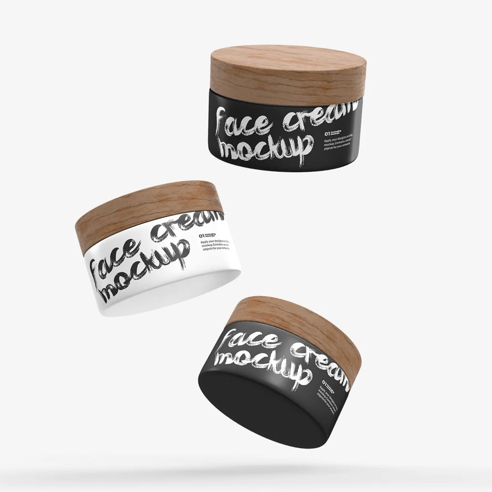 Free Plastic Cream Jar with Wooden Lids PSD