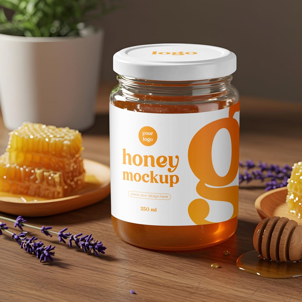 Free Pure Honey Jar Mockup PSD