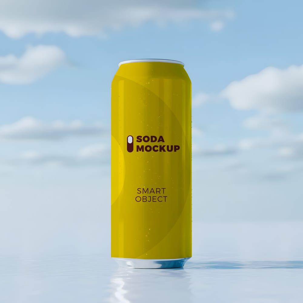 Free Realistic Can Mockup with Water Droplets PSD