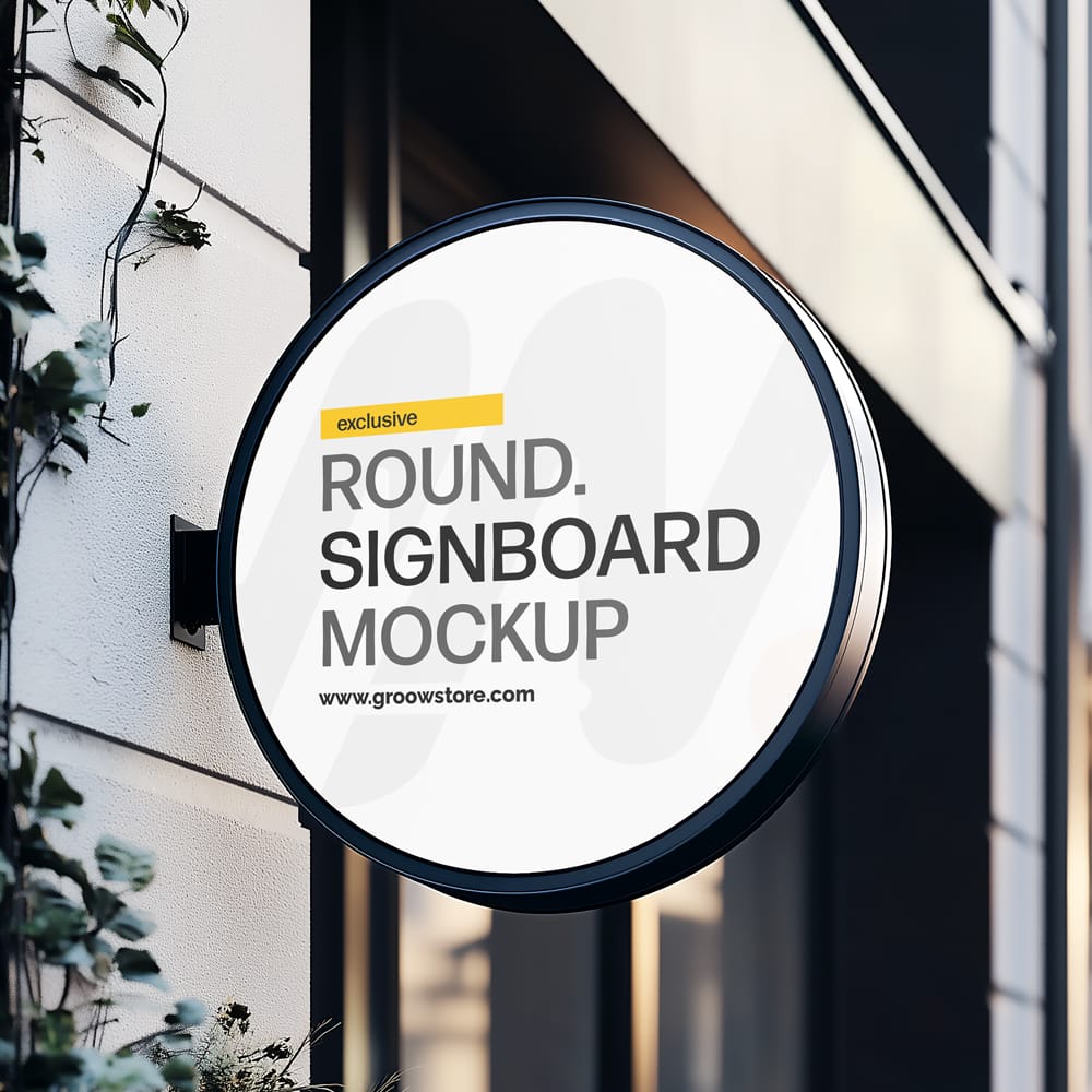 Free Realistic Round Signboard Mockup Template PSD