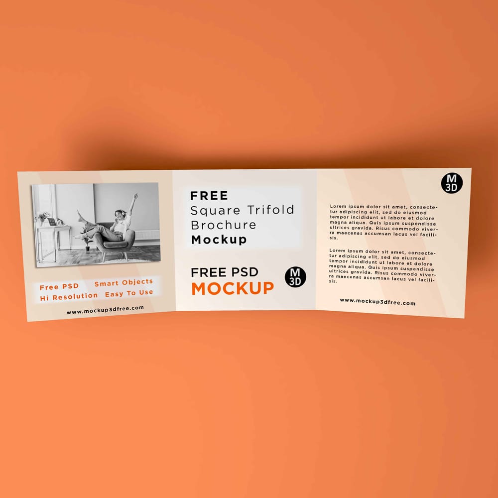 Free Realistic Square Trifold Brochure Mockup PSD
