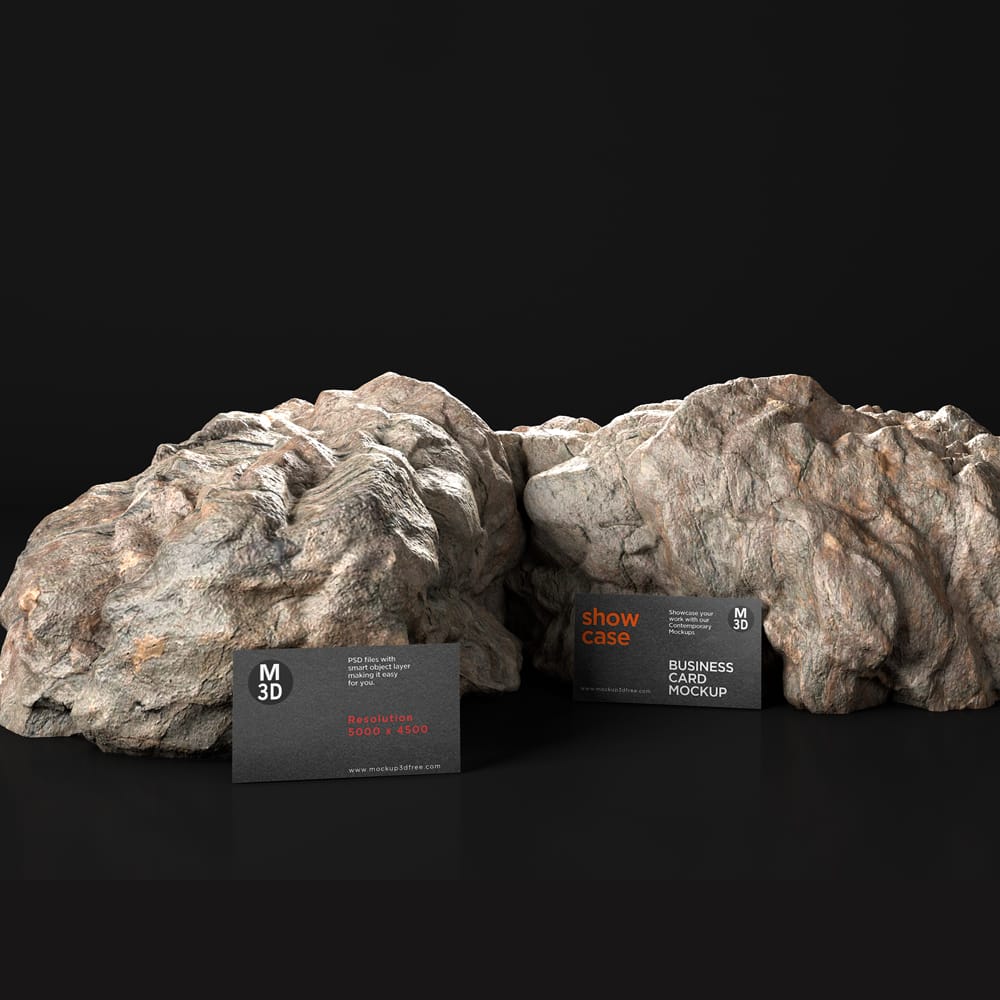 Free Rock Texture Business Card Mockup PSD