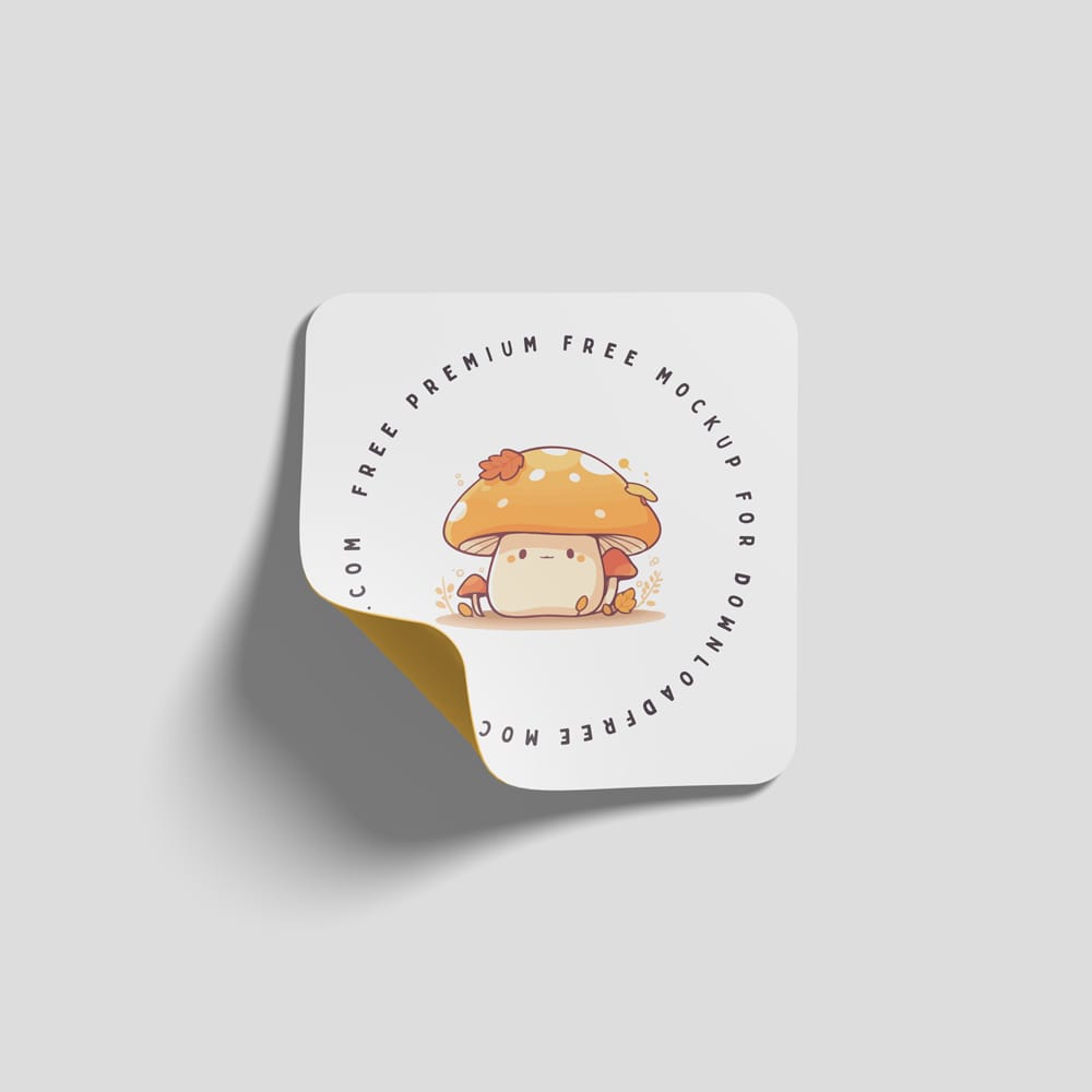 Free Rounded Corner Square Sticker Mockup PSD