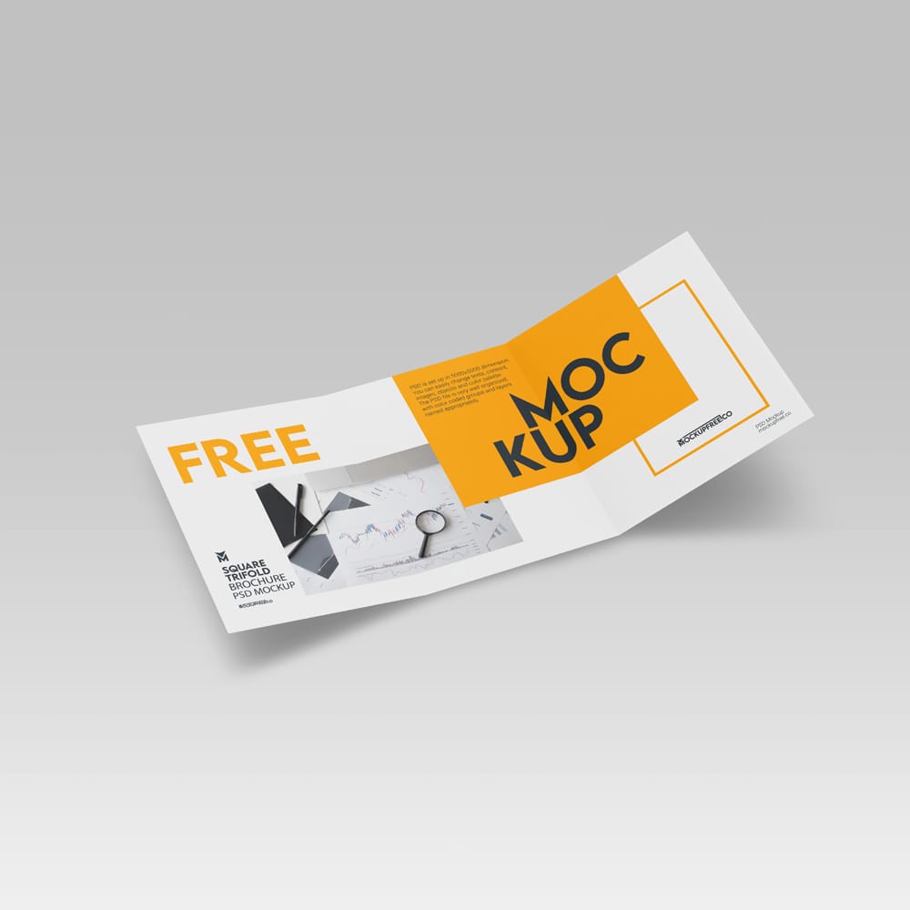 Free Square Trifold Brochure Mockup Template PSD
