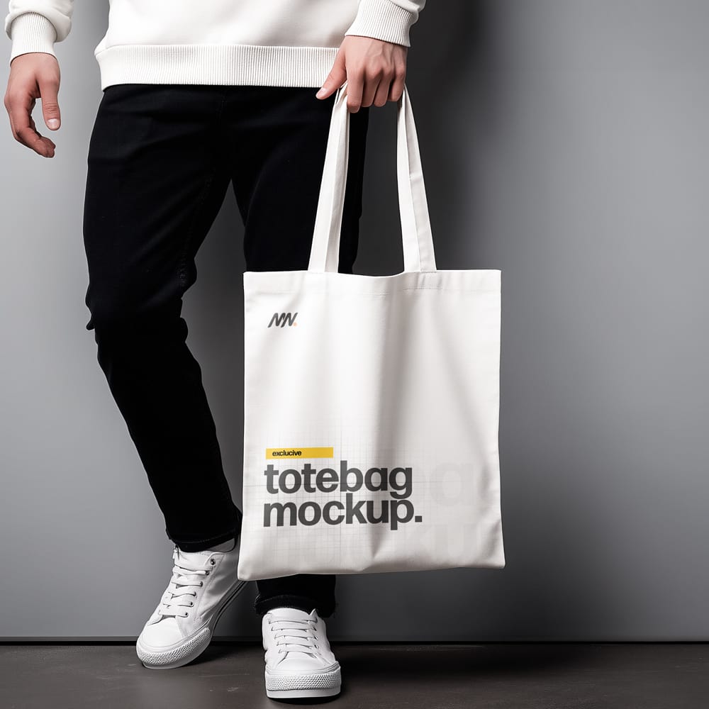 Free Tote Bag Mockup Holding By Hand PSD