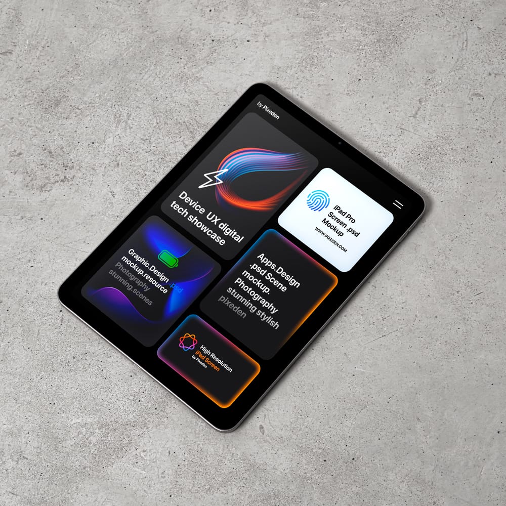 Free iPad Pro Showcase Screen Scene Mockup PSD