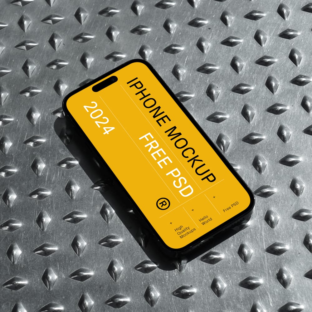 Free iPhone Pro on Metal Floor Mockup PSD