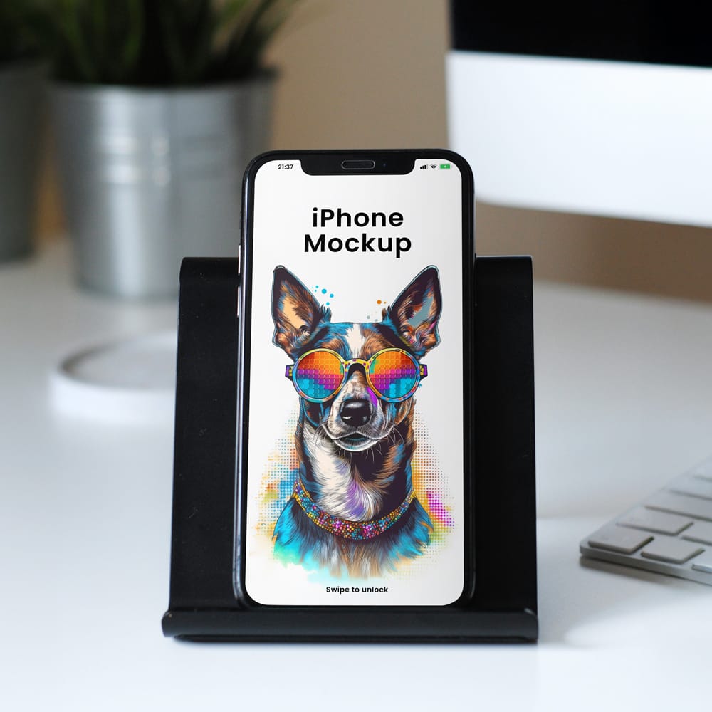 Free iPhone in Stand Mockup PSD