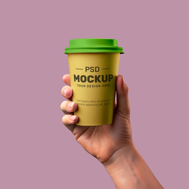 Hand Holding Cup Mockup PSD