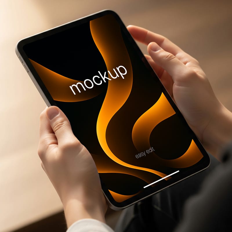 Hand Holding iPad Mini Mockup PSD