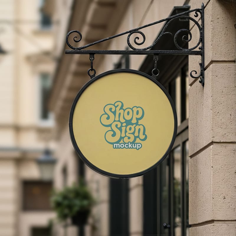 Hanging Shop Sign Mockup PSD