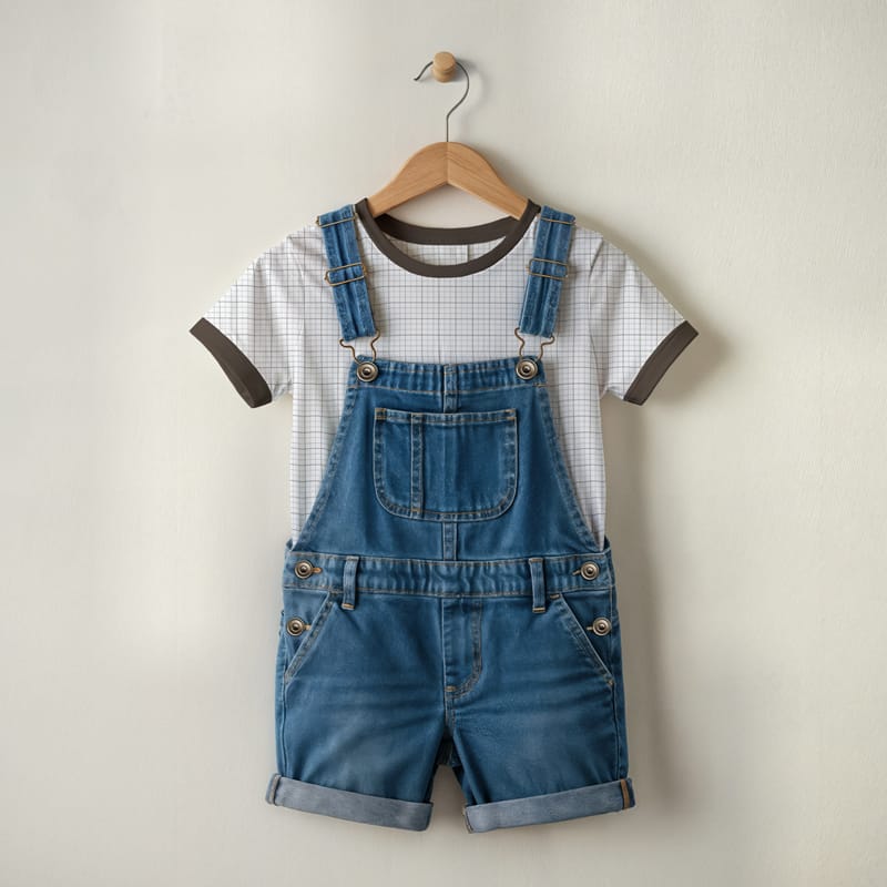 Kids T-Shirt and Denim Overall Mockup PSD
