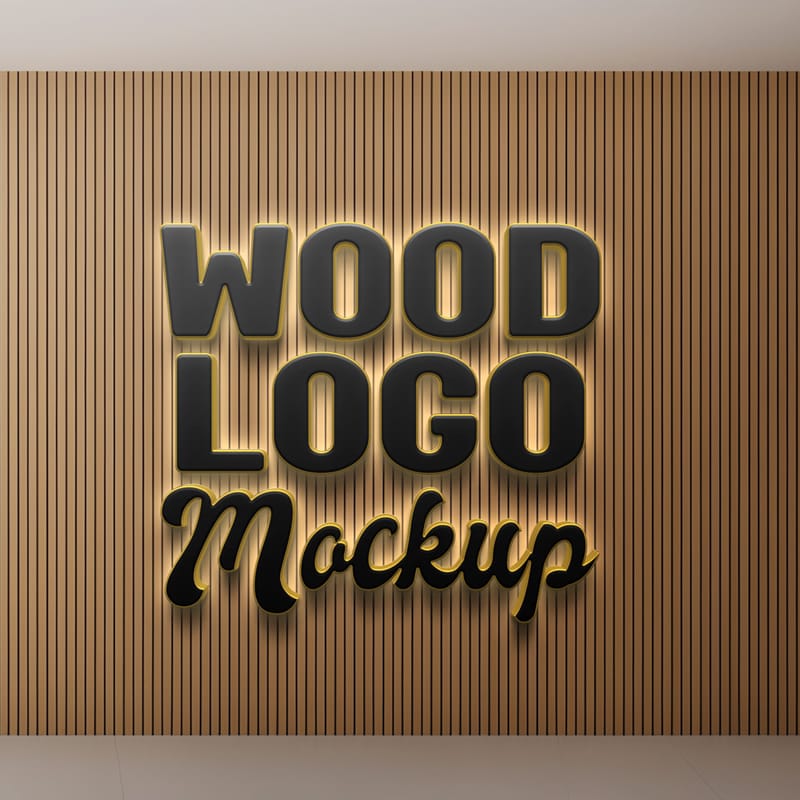 Modern Wooden Wall Logo Mockup PSD