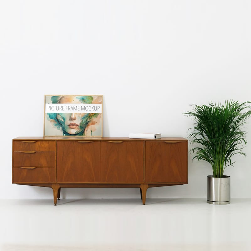 Picture Frame on Vintage Desk Mockup PSD