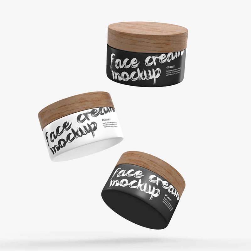 Plastic Cream Jar Mockup with Wooden Lids PSD