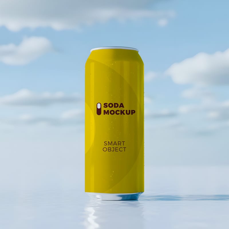 Realistic Can Mockup with Water Droplets PSD