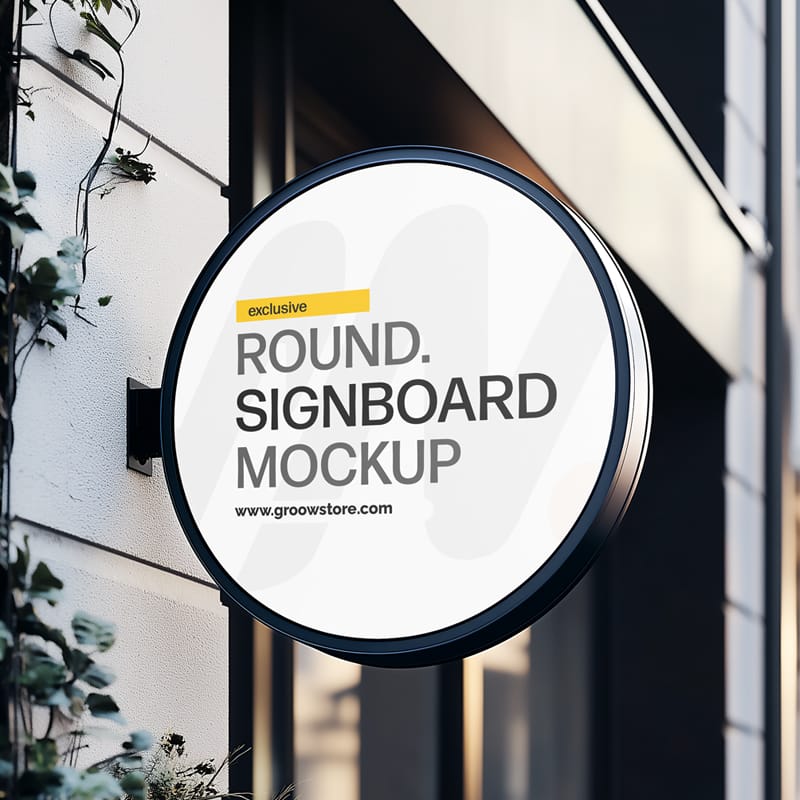 Realistic Round Signboard Mockup Template PSD