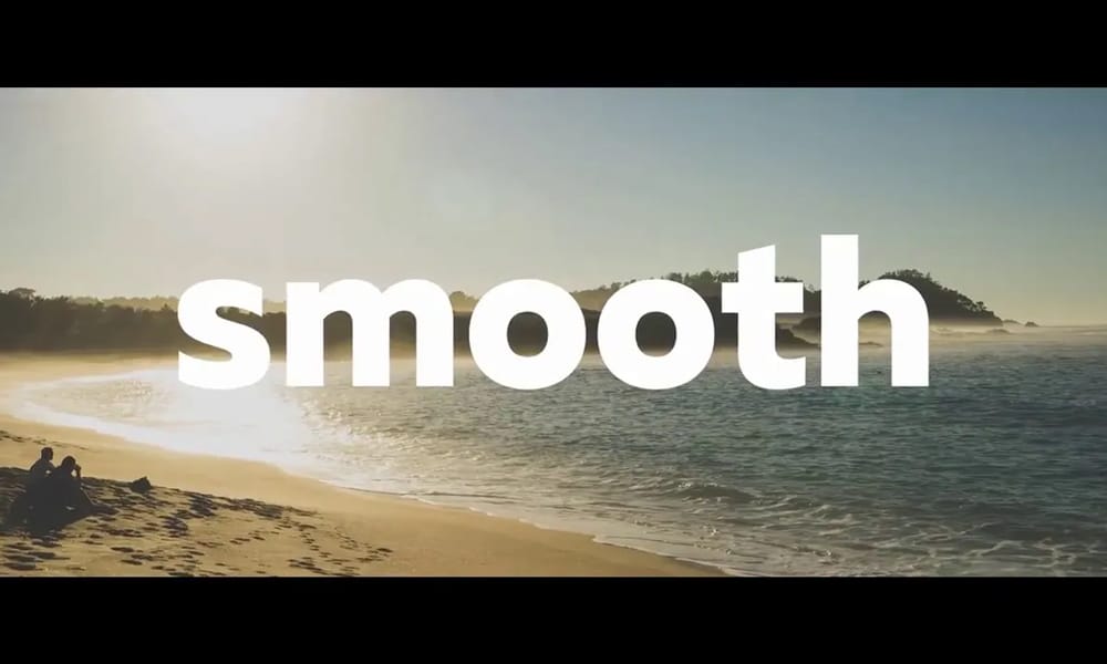 The Simple Smooth Opener template displaying clean text over a video of a beach at sunset.
