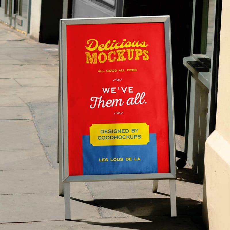 Snap Open A-Frame Sidewalk Sign Mockup PSD