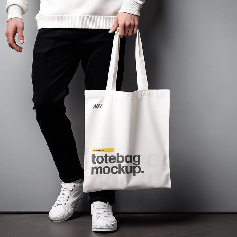 Tote Bag Mockup Holding By Hand PSD