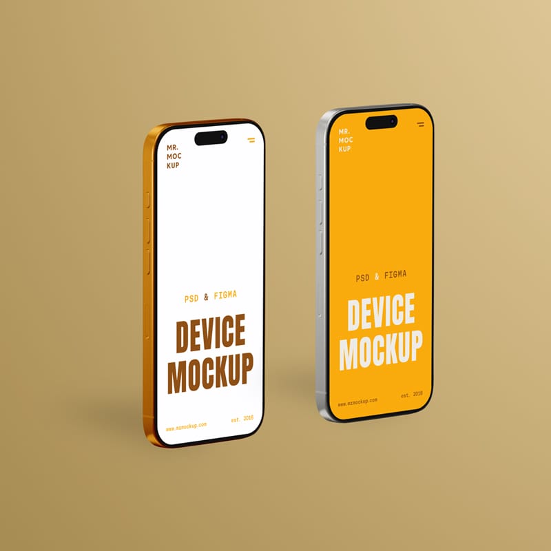 Two Standing iPhone 16 Pro Mockups PSD