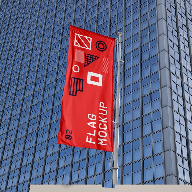 Waving Flag on Building Mockup PSD