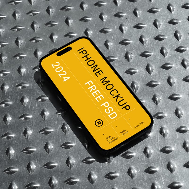 iPhone Pro on Metal Floor Mockup PSD