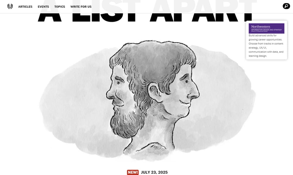 A List Apart website screenshot displaying web standards and content-first design articles