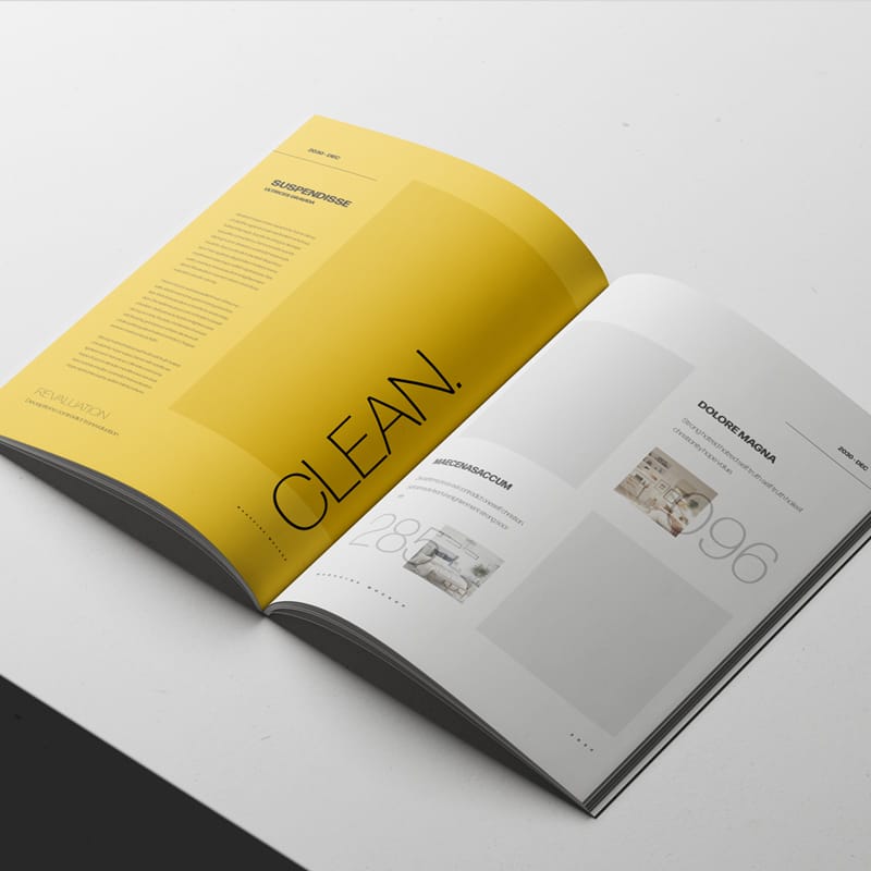 A4 Magazine Mockup Open on Minimal White Surface PSD