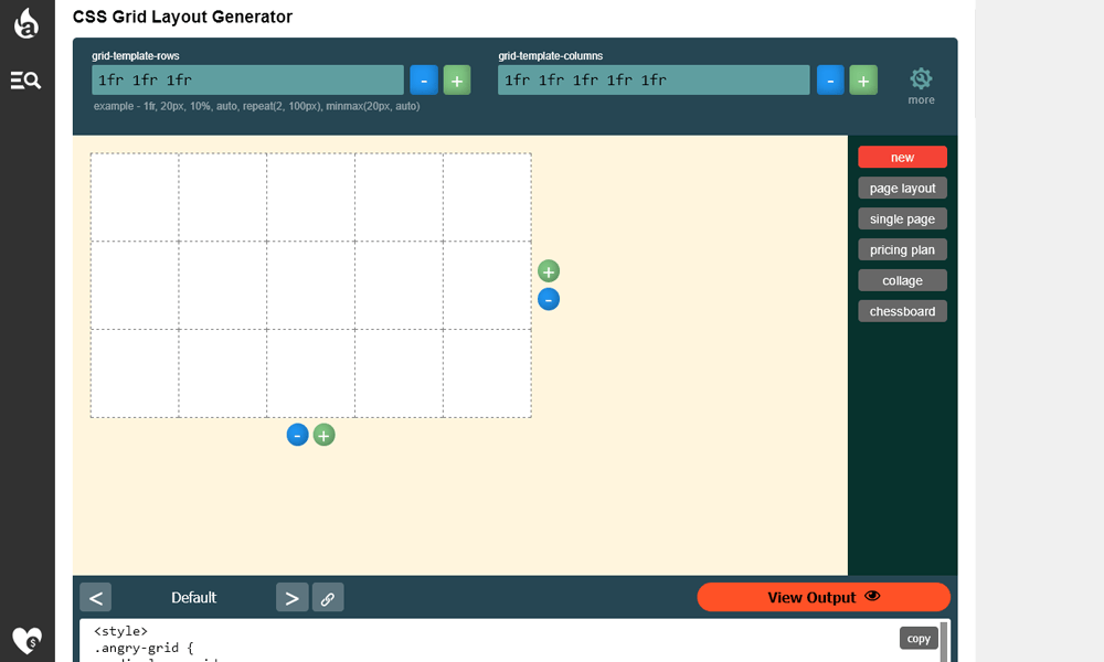 Angrytools CSS Grid Generator detailed grid property settings