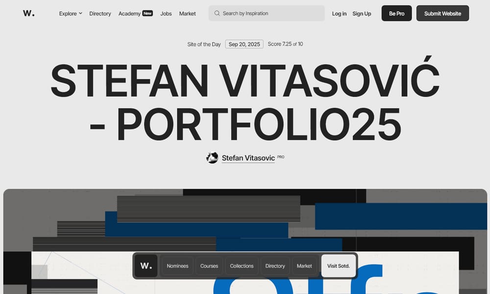 Award-winning website examples showcasing innovative UI and UX design in 2025