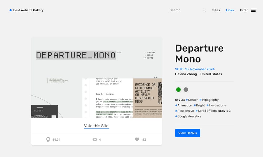 Portfolio and color palette sorting web design inspiration