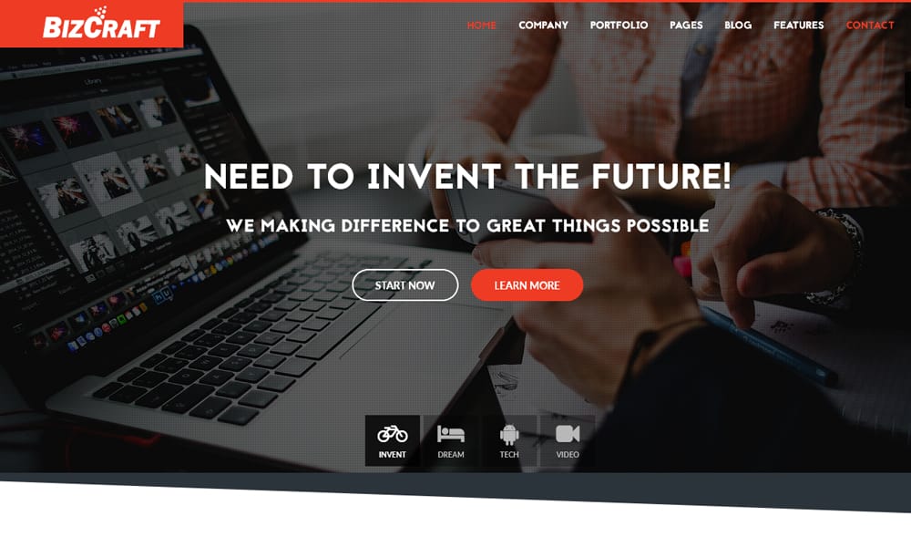 Screenshot of the BizCraft professional services website template, showing its clean and corporate design.
