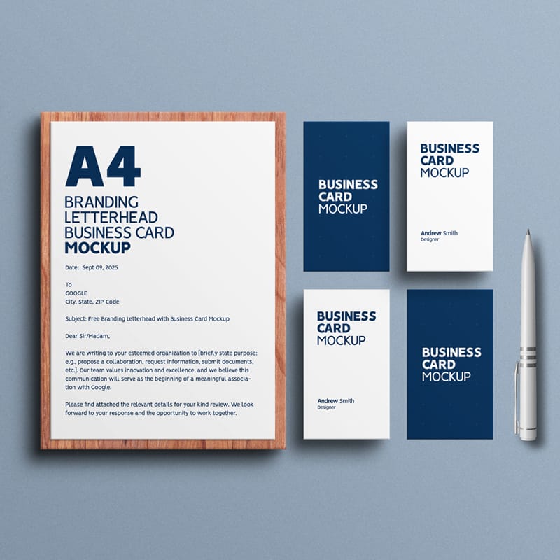 Branding Letterhead with Business Card Mockup PSD