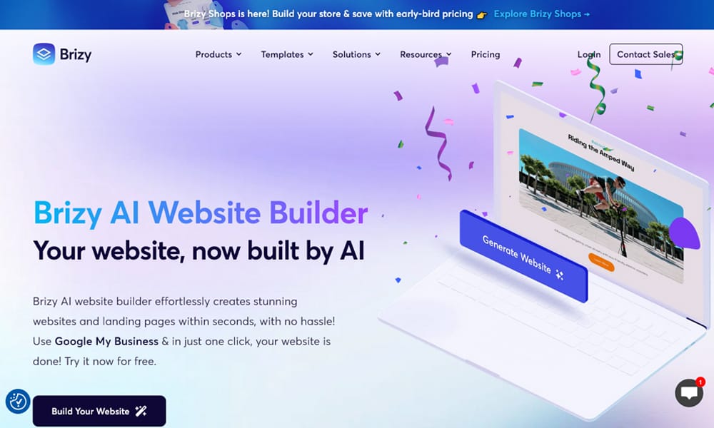 Brizy AI website builder drag-and-drop editor with AI-generated content blocks