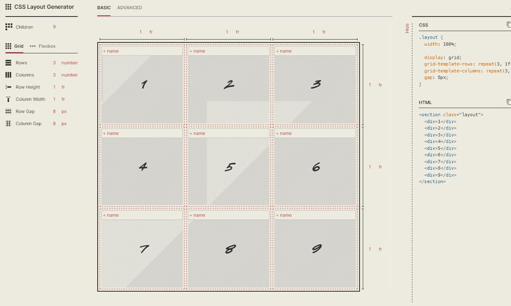 Brad Woods CSS Layout Generator hybrid grid and flex controls