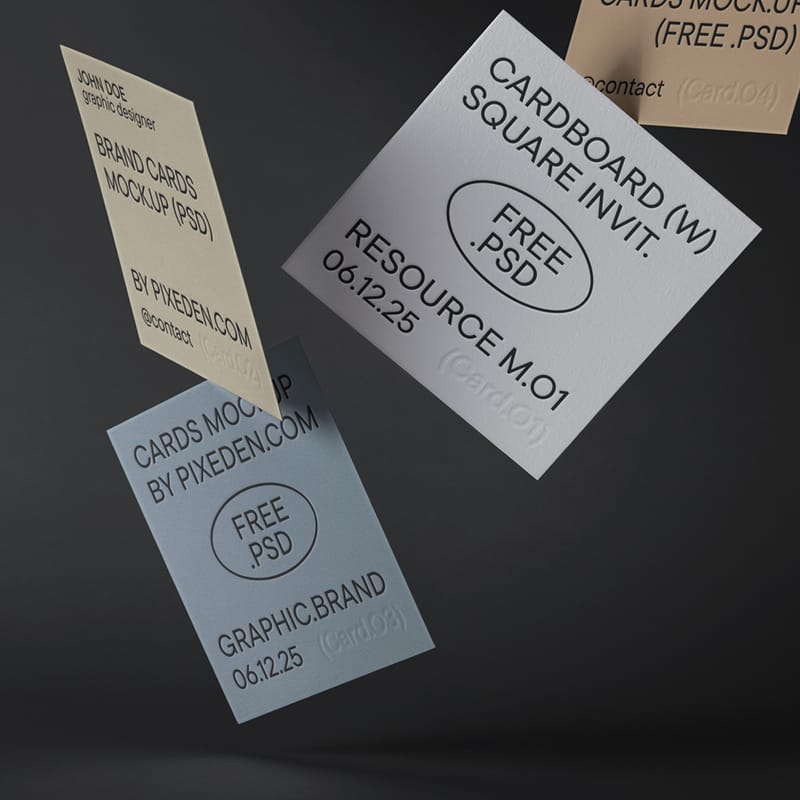 Cardboard Square Invitation Brand Cards Mockup PSD