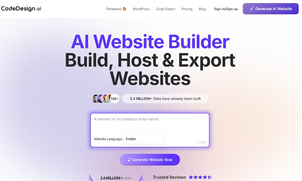 Codedesign AI startup website template customization dashboard with AI branding tools