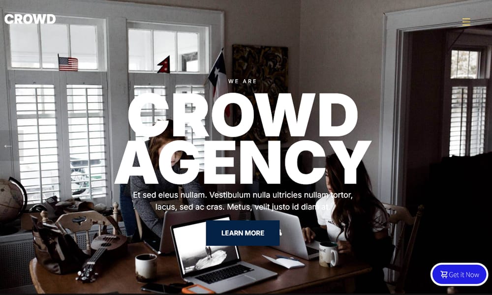 Screenshot of the Crowd free agency and portfolio HTML template, a minimalist design with bold typography