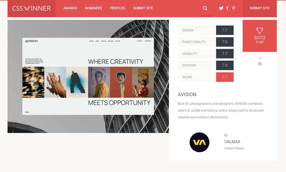 Global award-winning web design examples featuring emerging talents