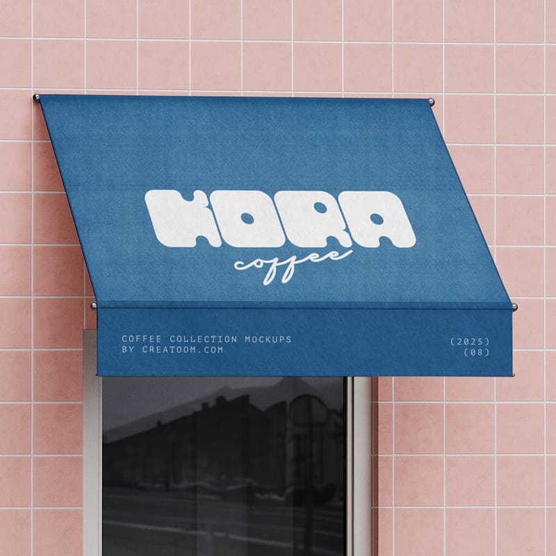 Fabric Awning Mockup Over The Window Front View PSD