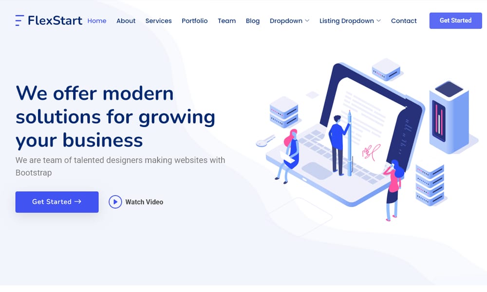 Screenshot of the FlexStart Bootstrap 5 template, a free website theme for tech startups.